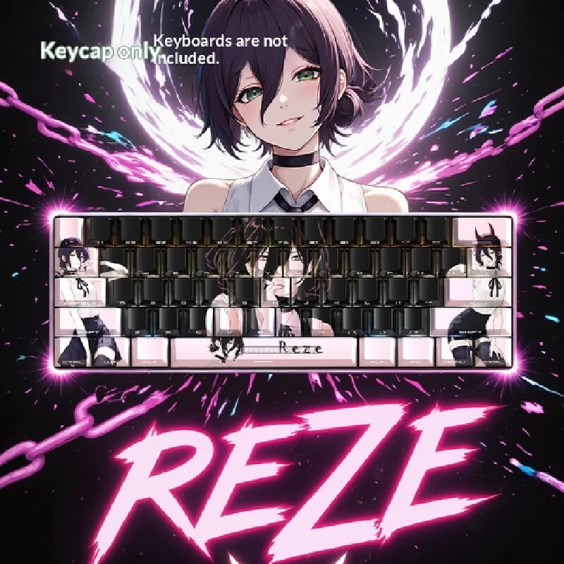 

Reze Keycaps Chainsaw Man Pink Sublimated Pbt Original Fit For Mad Catz Mad68 Other Mechanical Keyboards Without Keyboard Acg