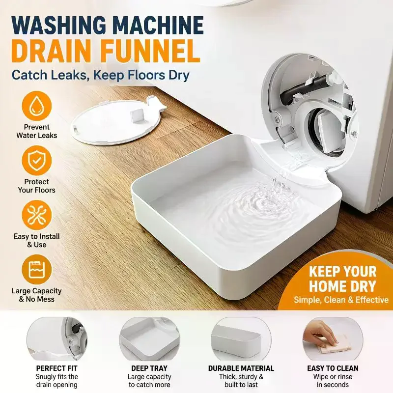 Drainage Tray Washing Machine 3D Drain Funnel Drip Cleaning Lint Filters Water Catch Stops Floor Spills No Wet Mess