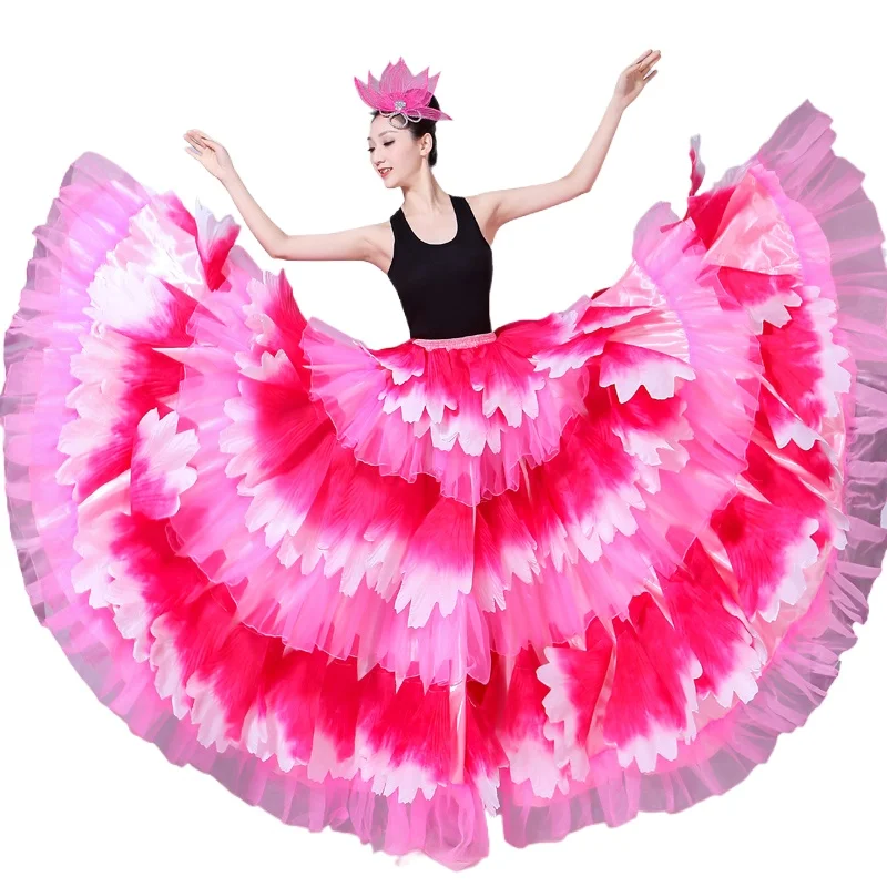 Women Female Opening Dance Flamenco Bust Skirt Stage Dress Flower Petal Big Swing Skirt Costume Adult Performance Costume Suit