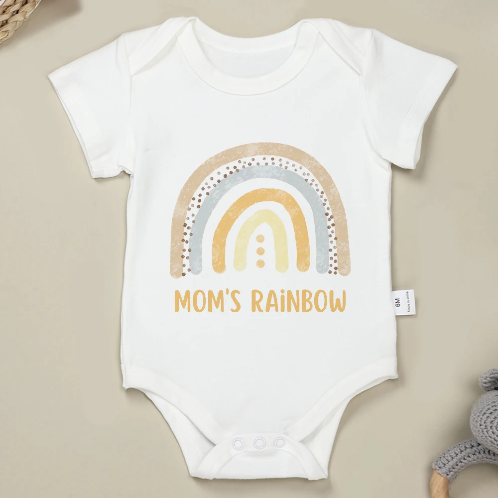 Mom's Rainbow Cute Baby Girl Onesie Aesthetic Clothes Fashion Trend High Quality Newborn Boy Bodysuit Cotton O-neck Short Sleeve