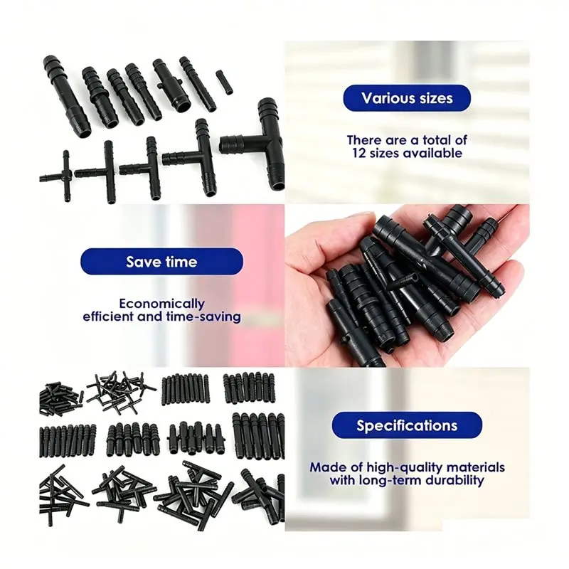ABVS 128Pcs Vacuum Connector Assortment Plastic Hose Joiner Tee Water Pipe Joints Plastic Straight T Piece Connectors