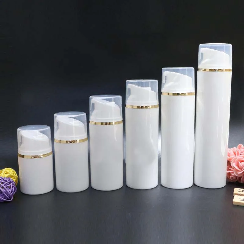 

80ML white plastic airless bottle gold line lotion/emulsion/foundation/anti-UV foundation/serum essence packing