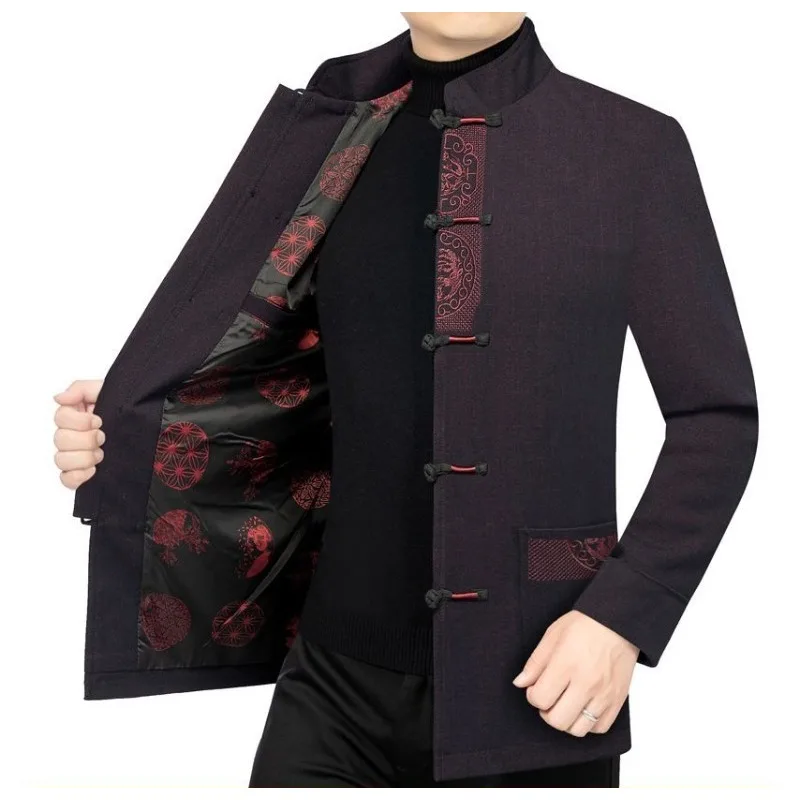 

Куртка в стиле тан, повседневная куртка для мужчин среднего возраста, китайский костюм с воротником-стойкой, комплект костюма Чжуншань, ханьфу, новая мужская одежда в китайском стиле