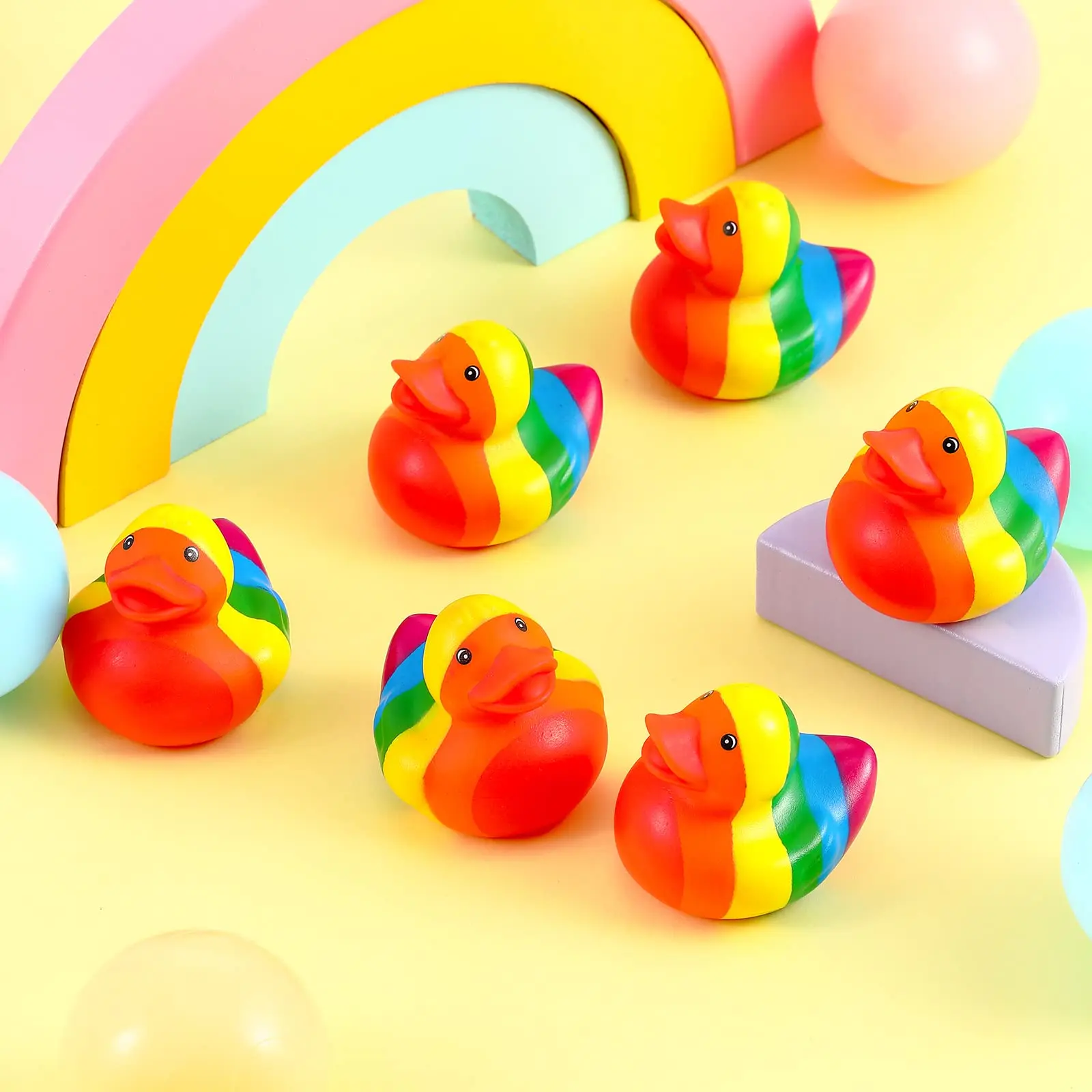 24-100 Rainbow Rubber Duck Mini Rubber Duckies Bulk Ducky Decorations for Rainbow Colorful Birthday Party LGBT Party Favors Gift