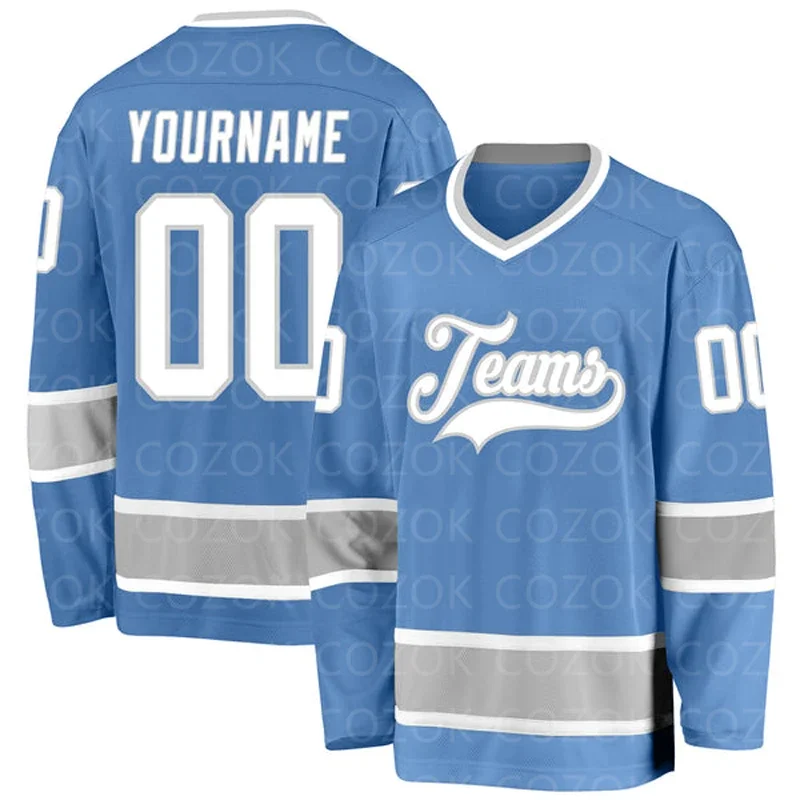 

Custom Light Blue Hockey 3D Print You Name Number Men Women Ice Hockey Jersey Competition Training Jerseys