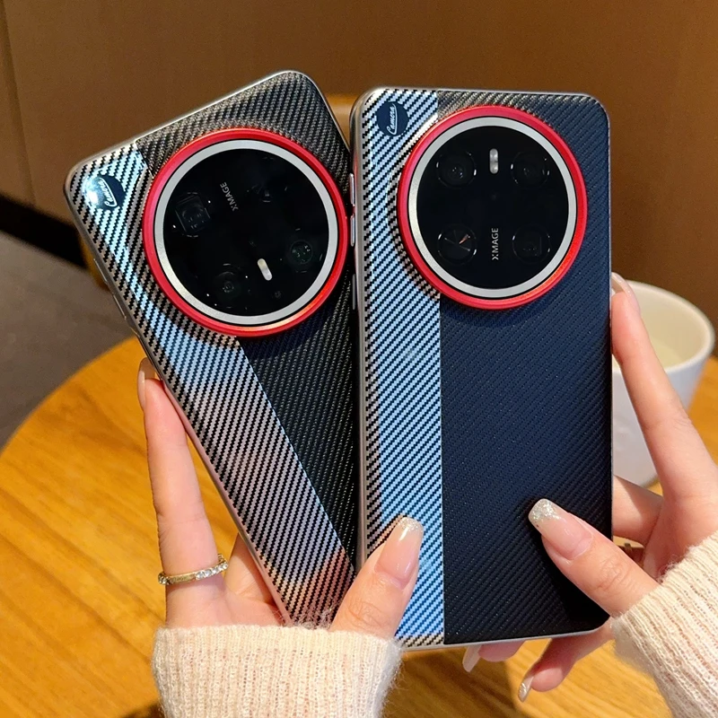

For Huawei Mate 70 70 Pro 70 ProPlus Red Lens Ring Dual Color-Block Carbon Fiber Anti-Fingerprint Phone Case