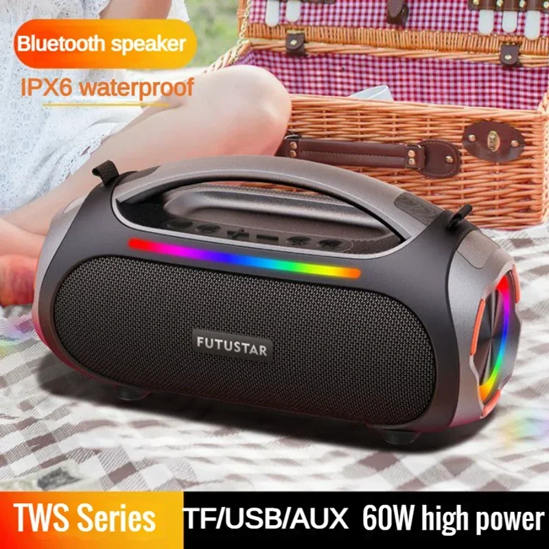 60W Outdoor Waterproof Rechargeable Boom Box TWS Series Music Party Subwoofer Bluetooth Speaker HIFI Portable Loud Stereo System