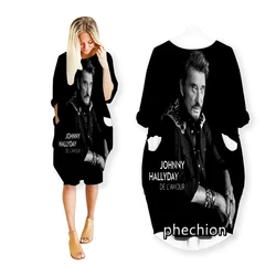 phechion New Johnny Hallyday 3D Print Fashion Dresses Casual Mid-length Dress Women Clothing Pocket Long Sleeve Tops T05