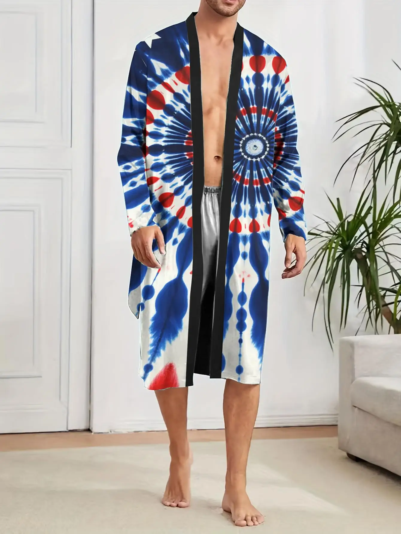 

1pc Men's Robes 2026 Spring/Summer Robe Nightie for Men Robes Graphic Polyester Men's Bathrobe 3D Printed Men's Pajamas
