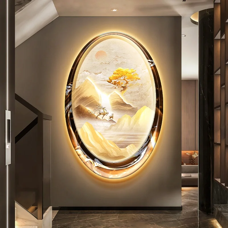 Entrance Wall Lamp Hall Living Room Corridor Bedroom Oval with Light Mural Painting LED Luminous Decorative Wall Painting Light