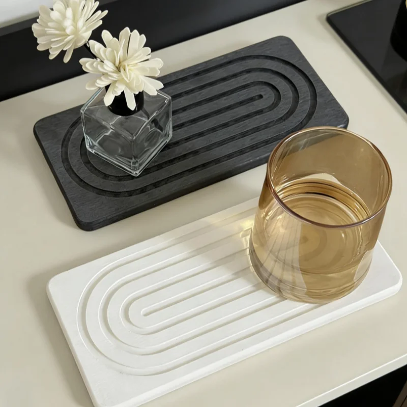 Quick Dry Diatomite Storage Tray Water Absorbing Mat Grooved Countertop Drying Pad For Cup Vase Soap Bathroom Home Decor