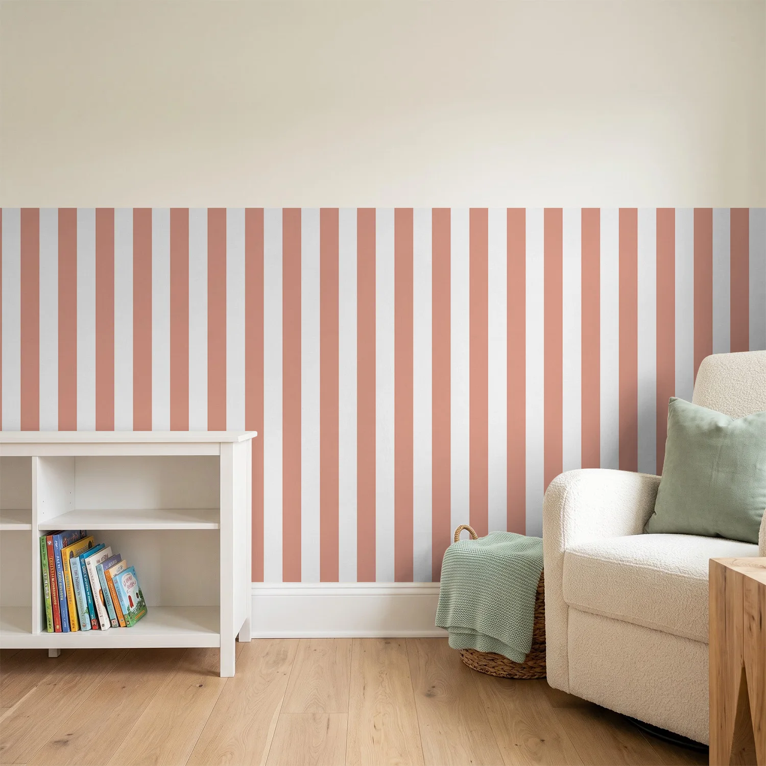 Striped Wall Sticker, Dusty Peach Vertical Stripe, Peel and Stick Design, Warm Decor for Living Room Entryway