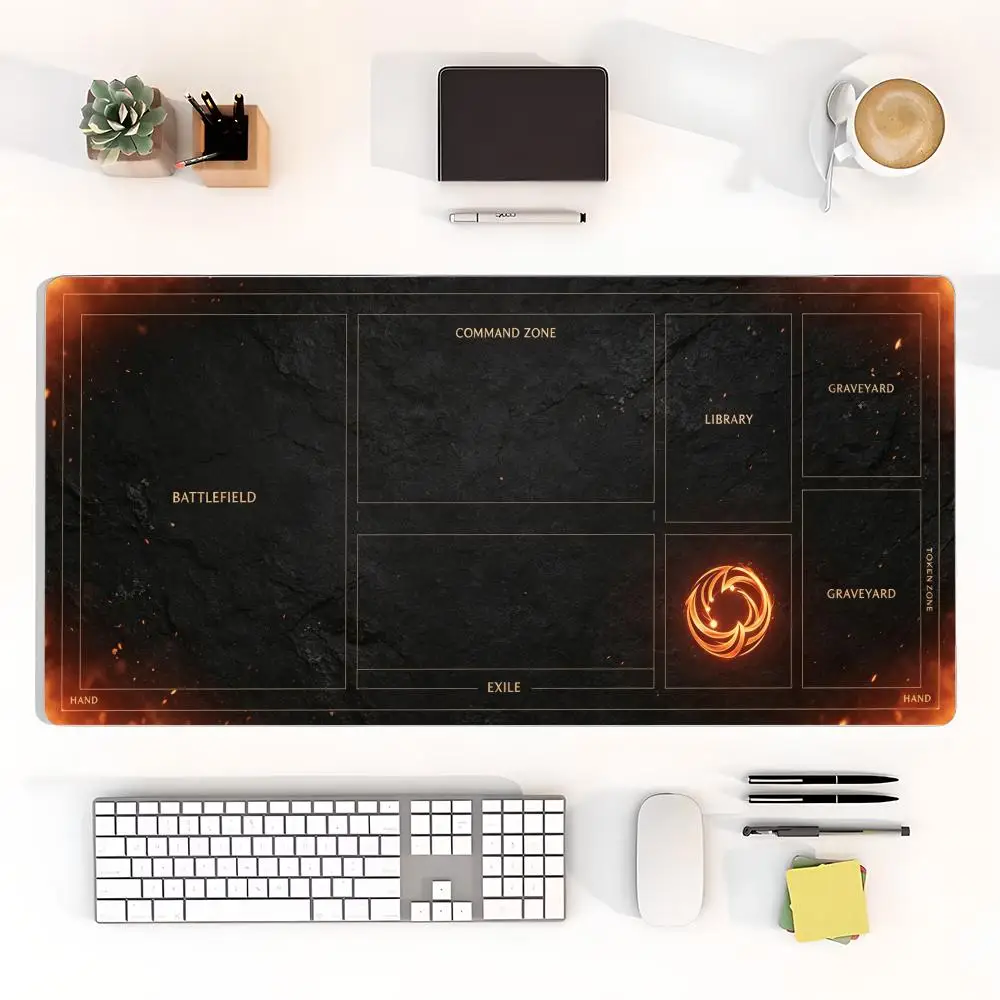 Lava stream circular glowing portal battlefield playmat apocalyptic fantasy card game desk pad
