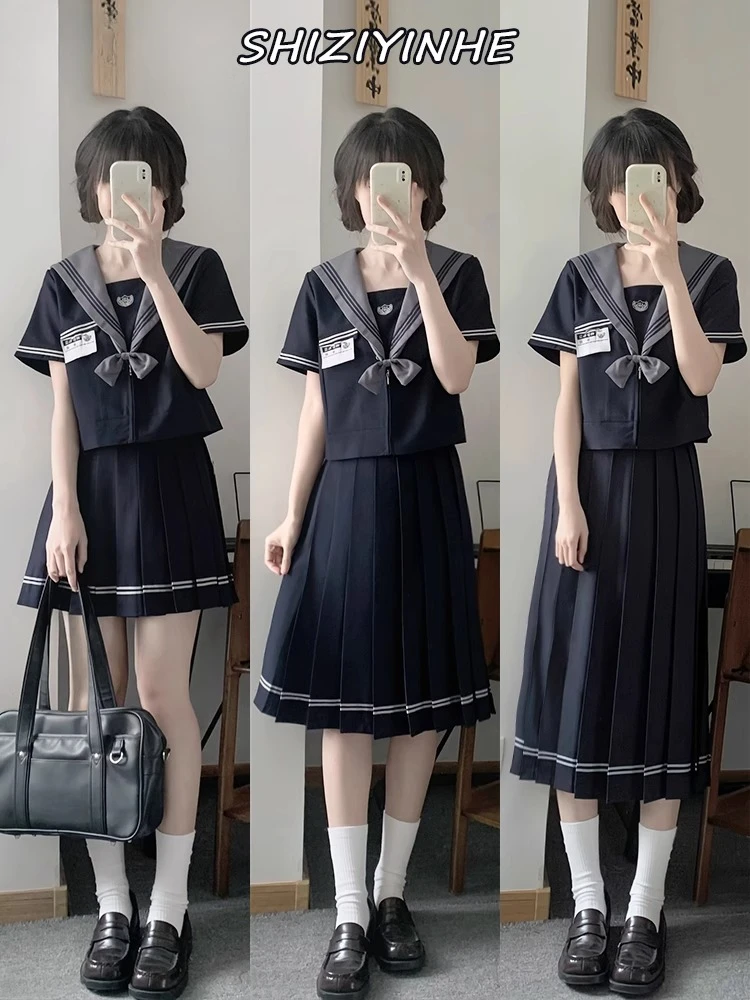 

Original Sailor Suit Girl Fashion Autumn School Suit Top College Style Uniform Suit Pleated Skirts for Women