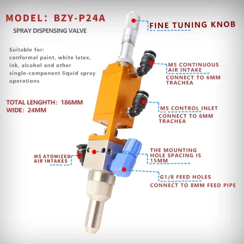9lBZY-P24A High Precision Spray Valve Adjustable Nozzle Spray Dispensing Valve for Multiple Liquids