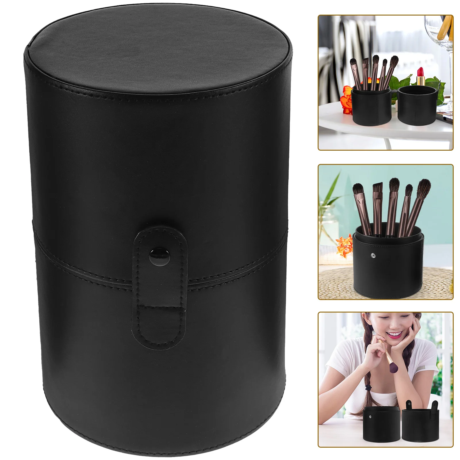 Makeup Brush Storage Portable Beauty Cylinder (black Barrel) Bag Travel Holder Case Organizer Box Suitcase Pu