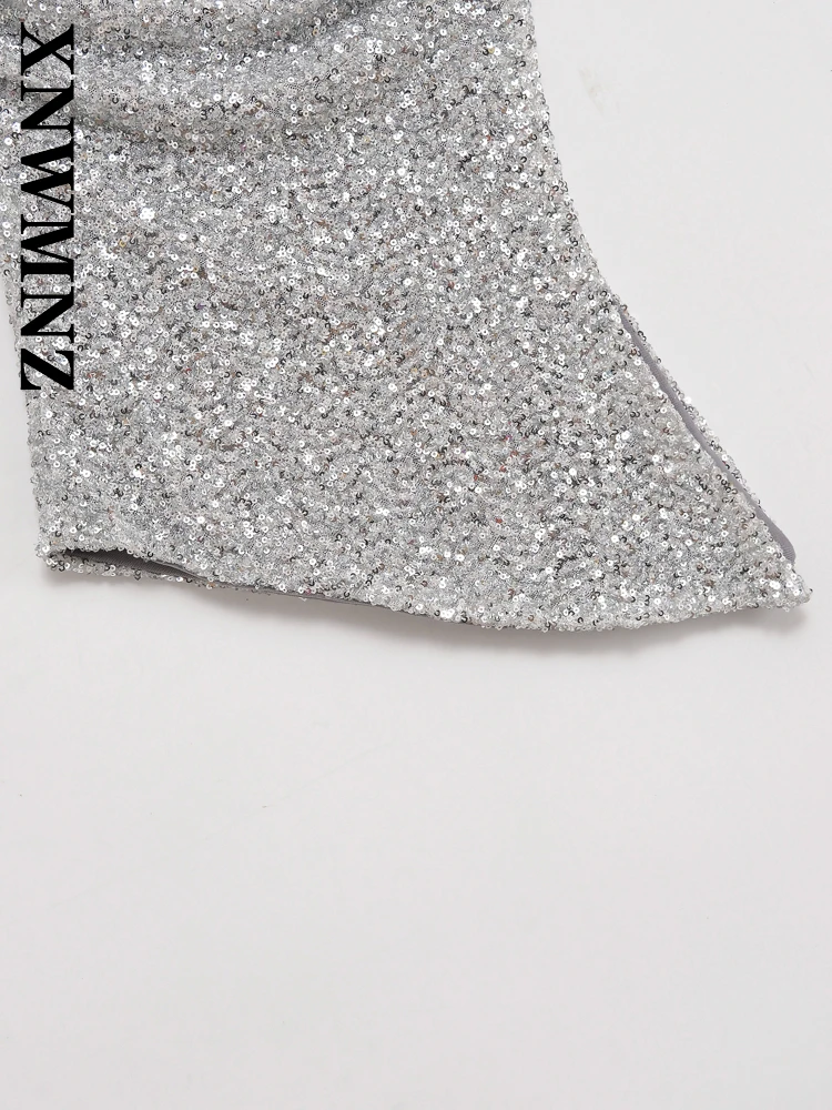 XNWMNZ 2025 Autunno Nuova Signora Temperamento Casual Senza Maniche Corsetto Senza Spalline Del Partito di Sera Del Partito Donna Sexy Regular Fit Paillettes