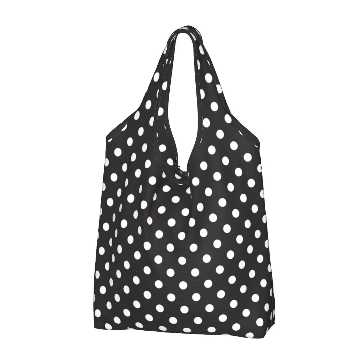 Custom Recycling Classic Black And White Polka Dot Shopping Bag Women Tote Bag Portable Grocery Shopper Bags