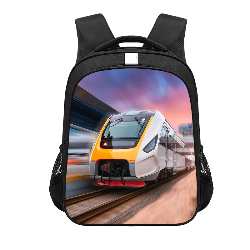 Steam Train Locomotive Print Backpack High-speed Rail Way School Bags for Teenagers Casual Trap Shoulders Bag Children Bookbag