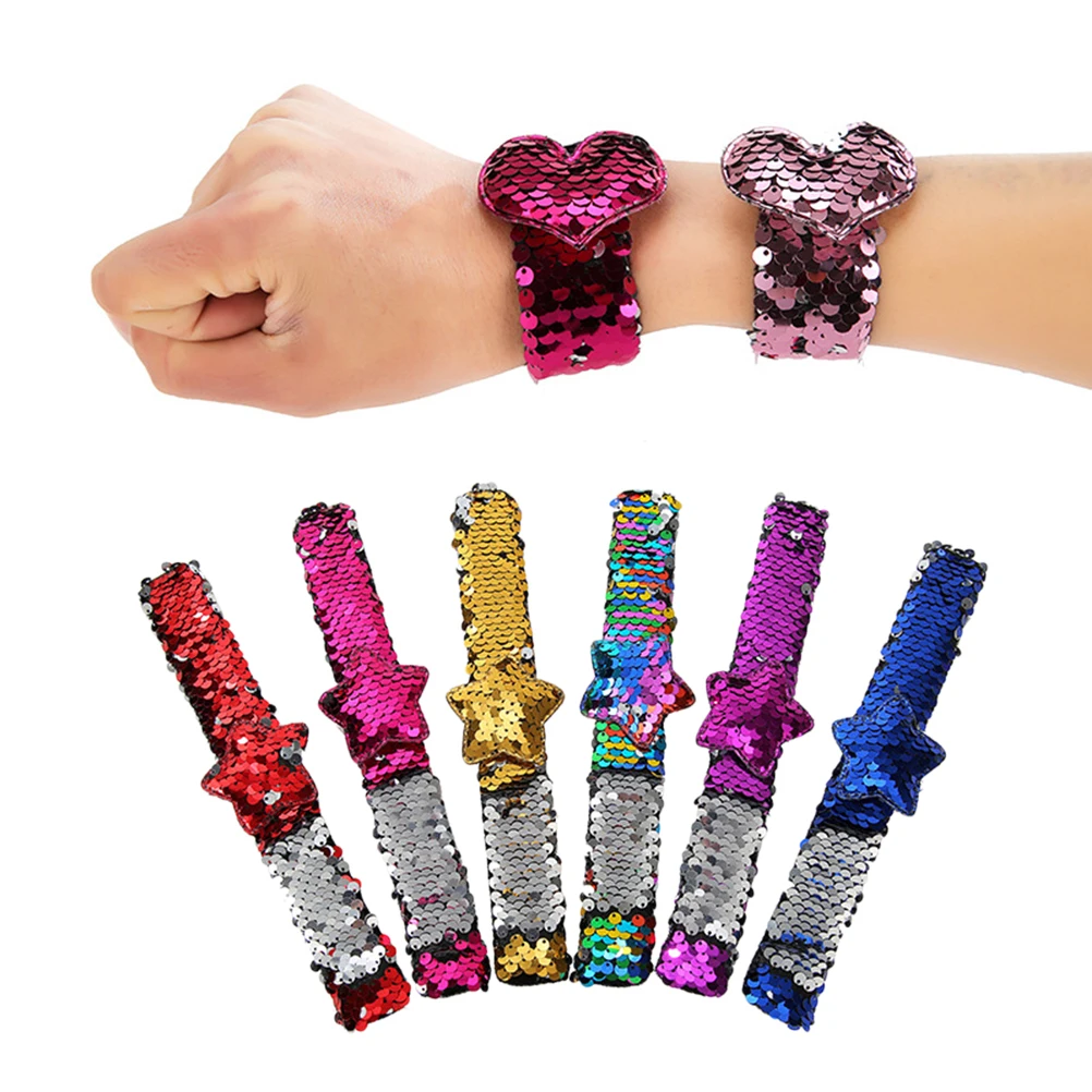

16pcs Sequin Slap Bracelets Reflective Wristbands Armbands Glow In The Dark For Kids Concerts Sports Outdoor Party Decoration