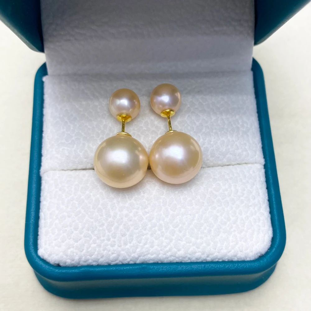 Double Natural Pearls Stud Earrings Fine Jewelry for Women with 6-7mm and 10-11mm Real Edison Pearl 925 Sterling Silver Ear Pins