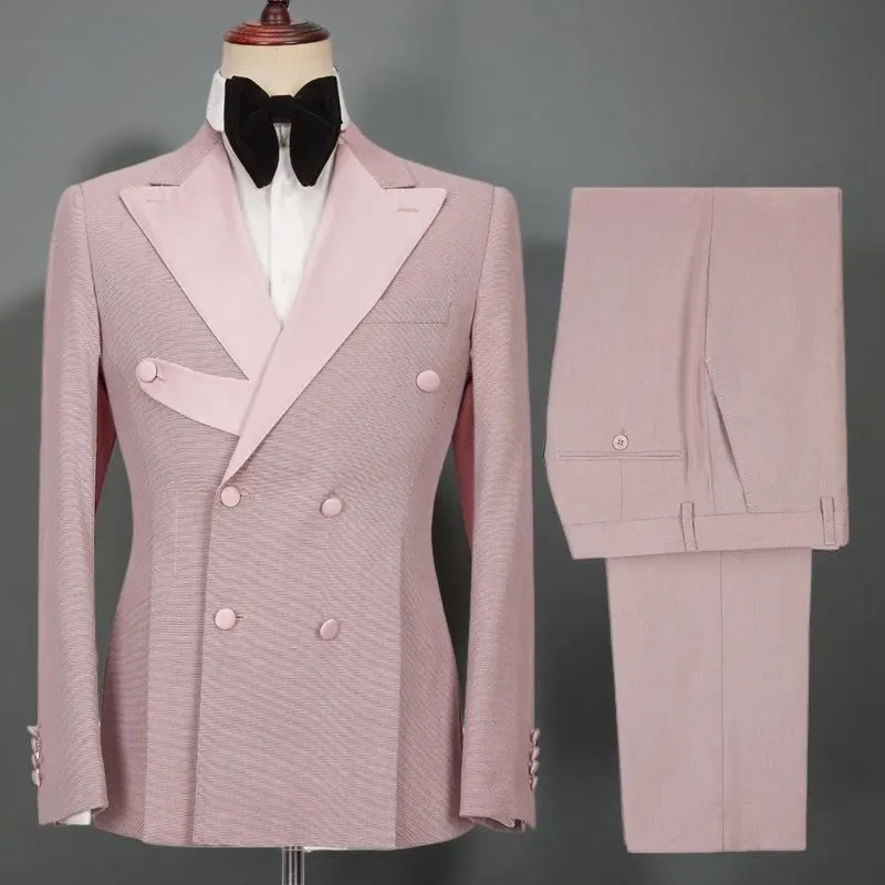 Men's Slim Fit Formal Suits Double Breasted Two Piece Customized Male Sets Ball Jackets with Pants Fashion Wedding Party Tuxedo