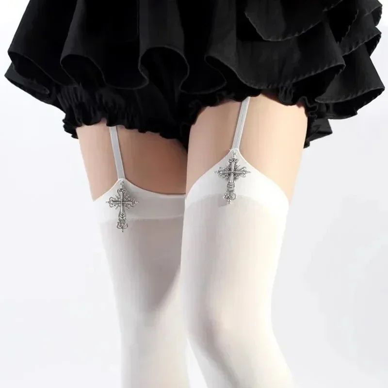 Dekorative Damen-Strumpfhose mit Persönlichkeitsakzenten, Einfarbige Dünne Overknee-Strümpfe für Lolita, Anime, Cosplay und Gothic-Stil