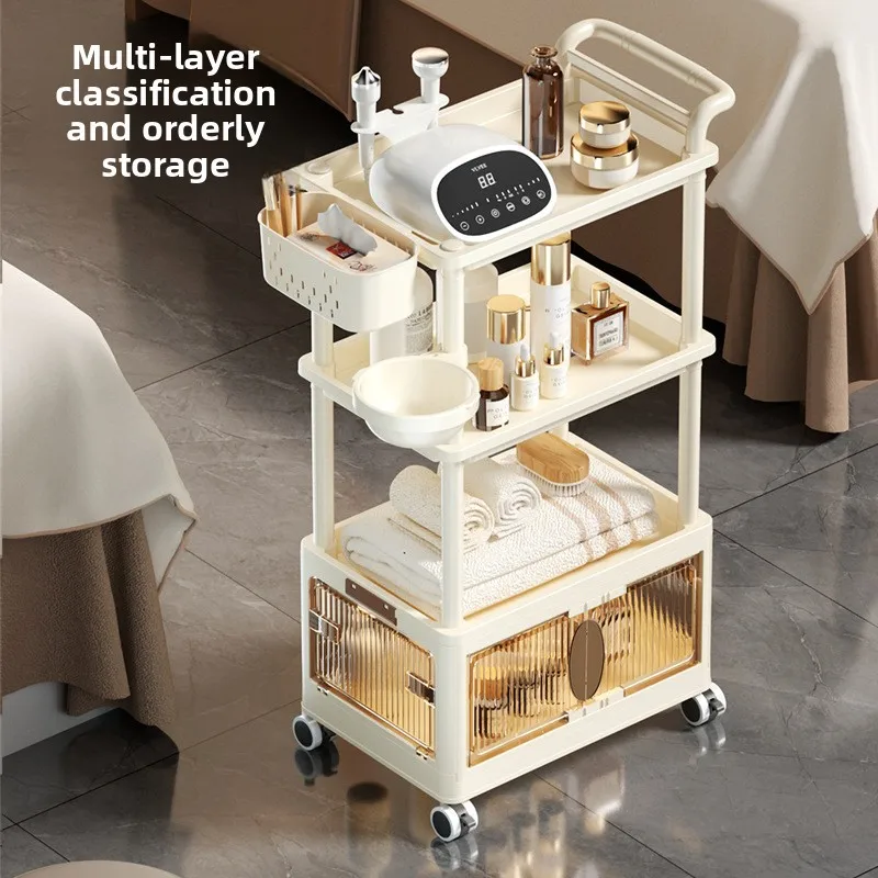 Premium Skincare Device Storage Cart Salon Cabinet Tiered Shelving Rack No Drilling Salon Trolley Cart Utility Cart Rolling Cart