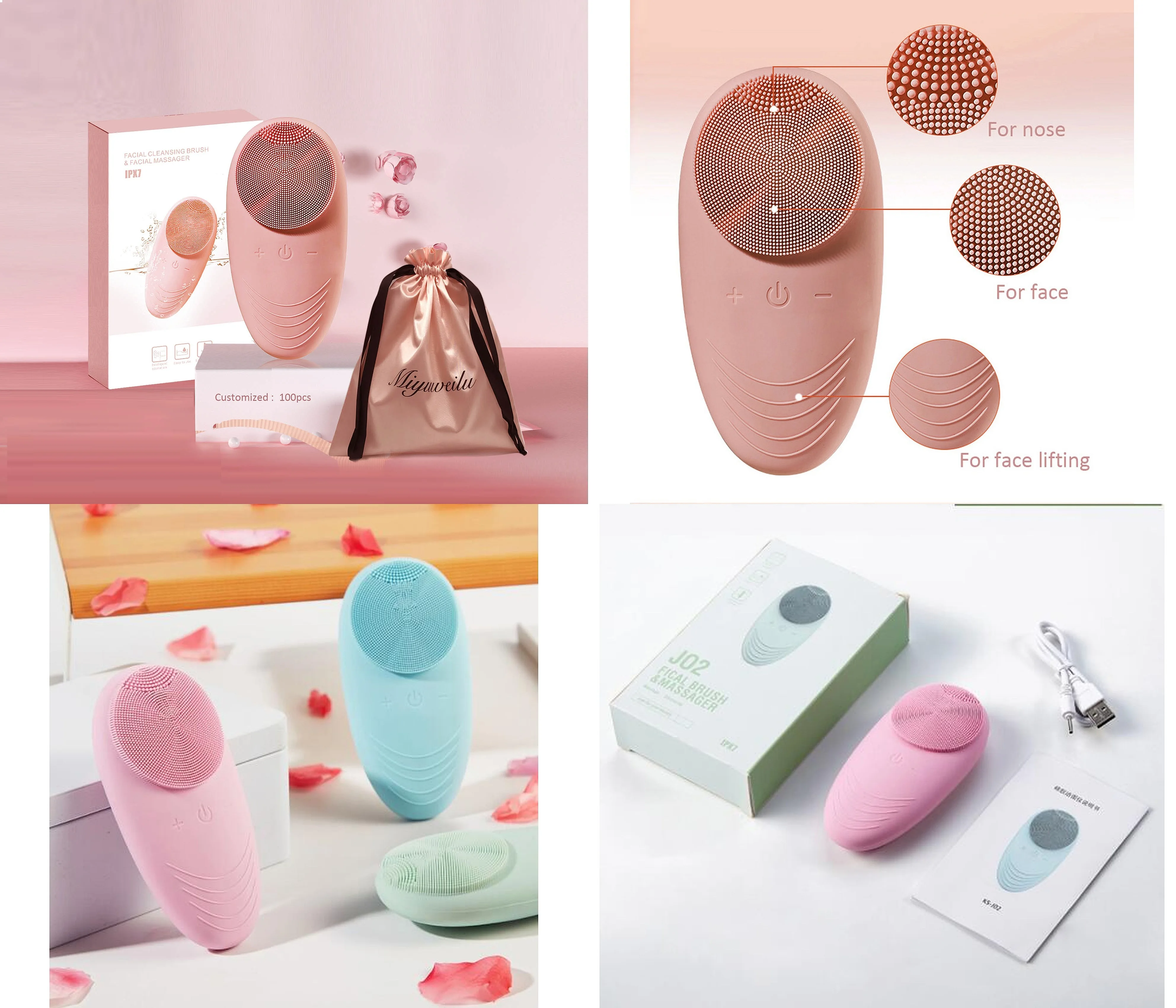 Facial Cleansing Brush Made with Soft Silicone Waterproof Rechargeable Sonic Vibrating Face Brush for Deep Cleansing Home Use