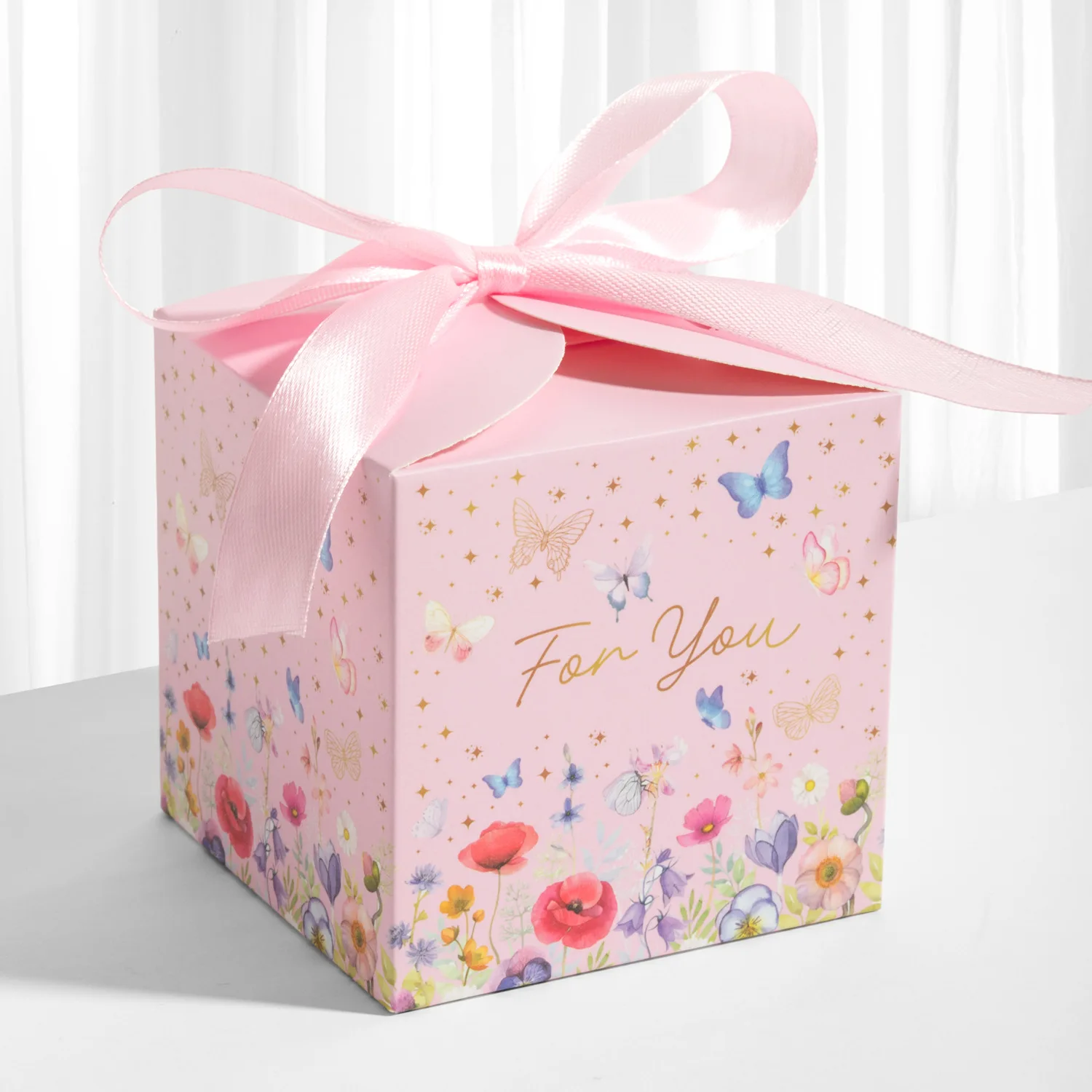 Pink Flower Butterfly Candy Cookie Box, 10Pcs