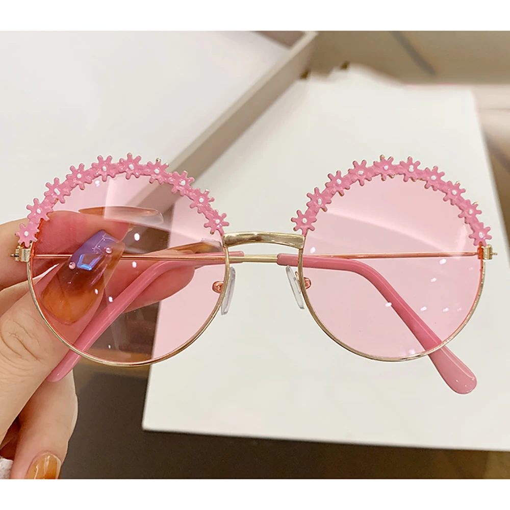 

Round Kids Sunglasses Flower Baby Children Shades Sun Glasses Girls Cute Half Frame Metal Eyewear UV400 Gafas De Sol Lentes De