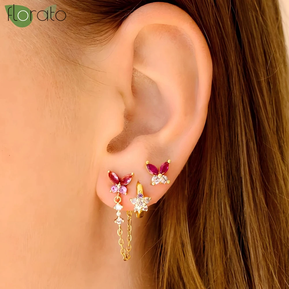 

Серьги-гвоздики из стерлингового серебра 925 пробы с изысканными бабочками и кисточками, цветные серьги-подвески с цирконами для женщин, свадебный подарок