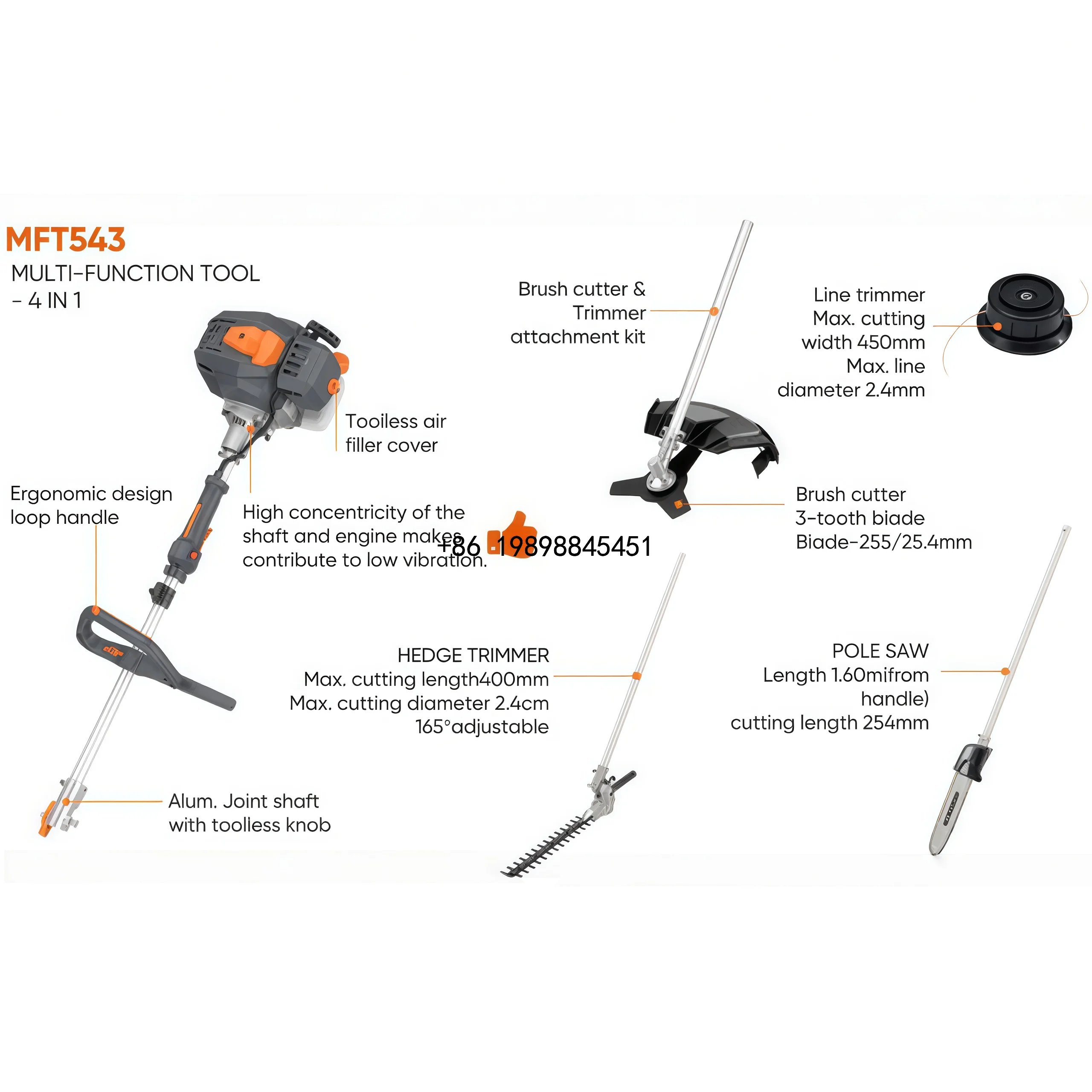 Farm 2-stroke 4-in-1 Multi-Function Brush Cutter Trimmer Hedge Trimmer Pole Saw Pruner for Farm and Ranch