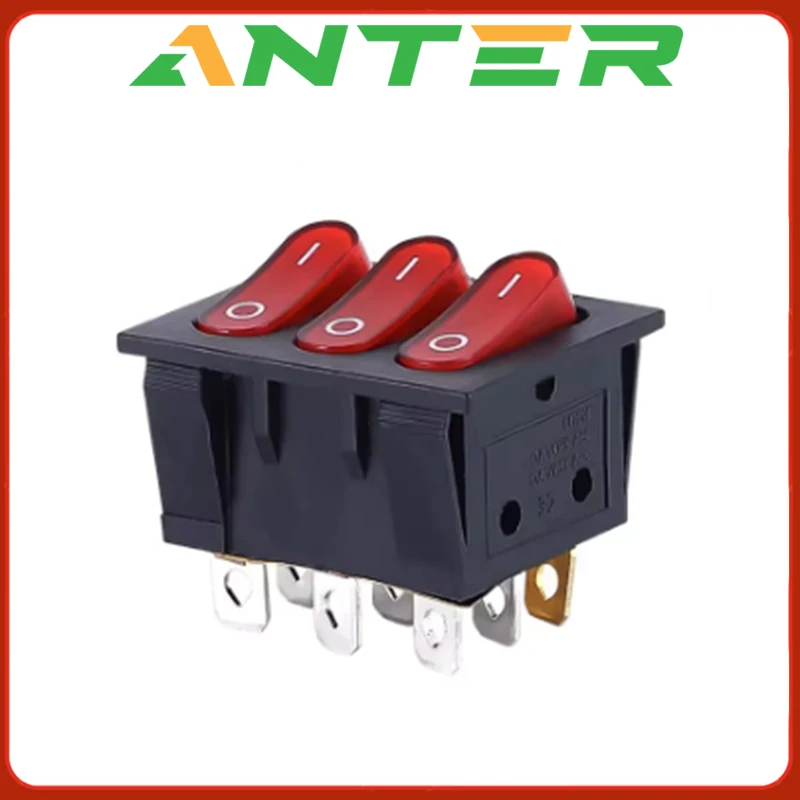 1PCS On-Off KCD3 9Pin Red 15A 250V 20A 125V AC Light Boat Car Rocker Switch KCD3-303 KCD3 Triple Light Switch Button