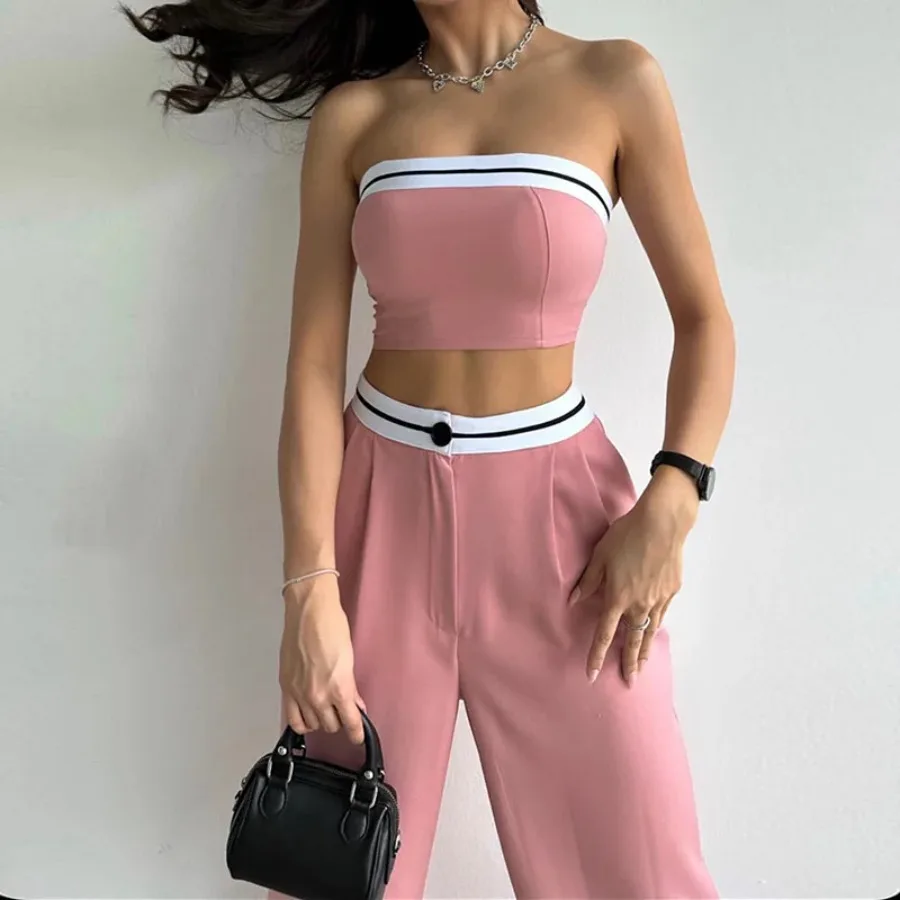 Sporty Crop Top Pants Set Elegant Tracksuit Women Tank Y2k Tops Pant Sets Two Pieces Set Sweatshirts Trousers Matching Sets