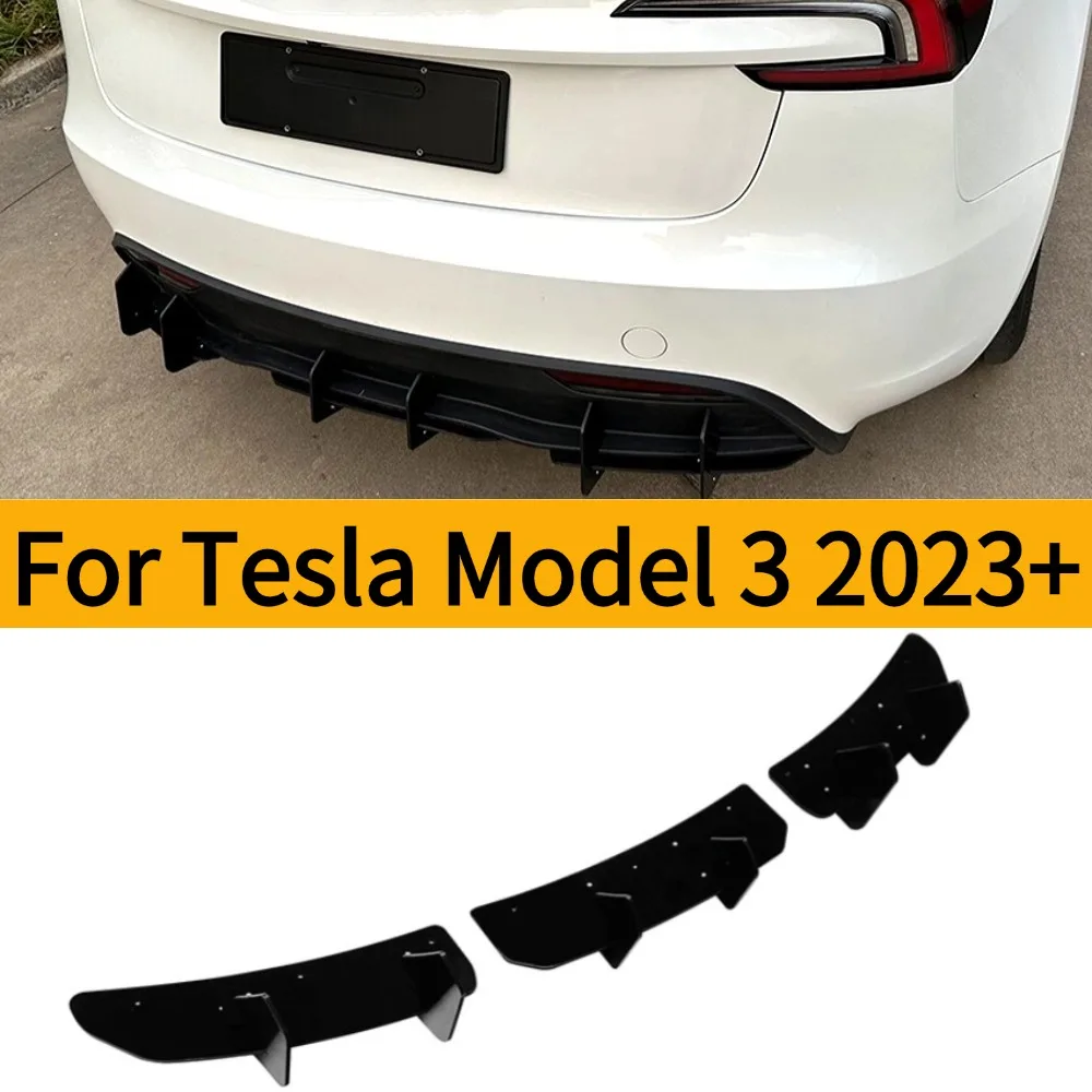 For 2023+ Tesla Model 3 Glossy Black Rear Bumper Lip Diffuser Splitter Styling  Auto Accessories Deco Styling