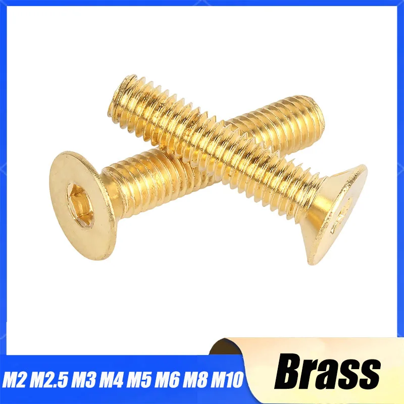 1/2/5/10/20/50pcs Pure Brass Flat Hexagon Socket countersunk Head Screws M2 M2.5 M3 M4 M5 M6 M8 M10 Hex Socket Machine Screw