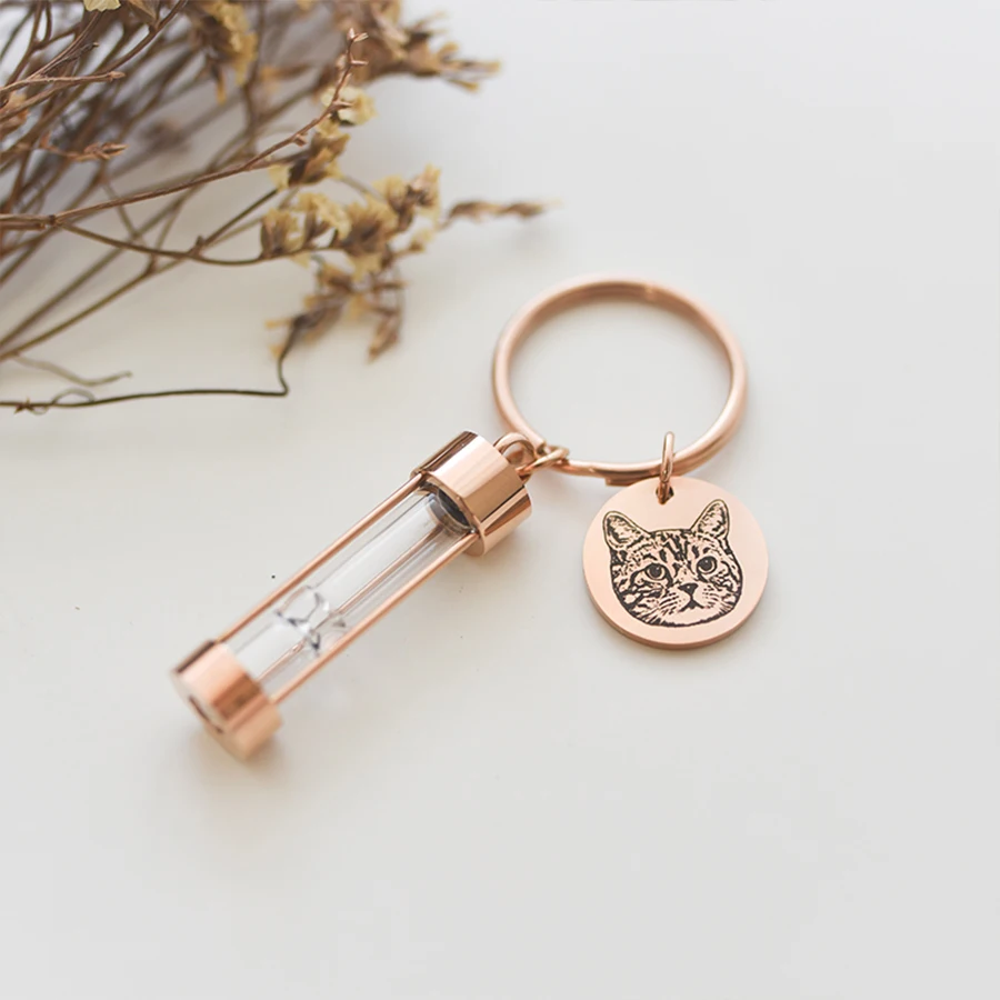 Cremation jewelry for human or pet ashes Memory hourglass key ring Personalized customized photo memorial small gift