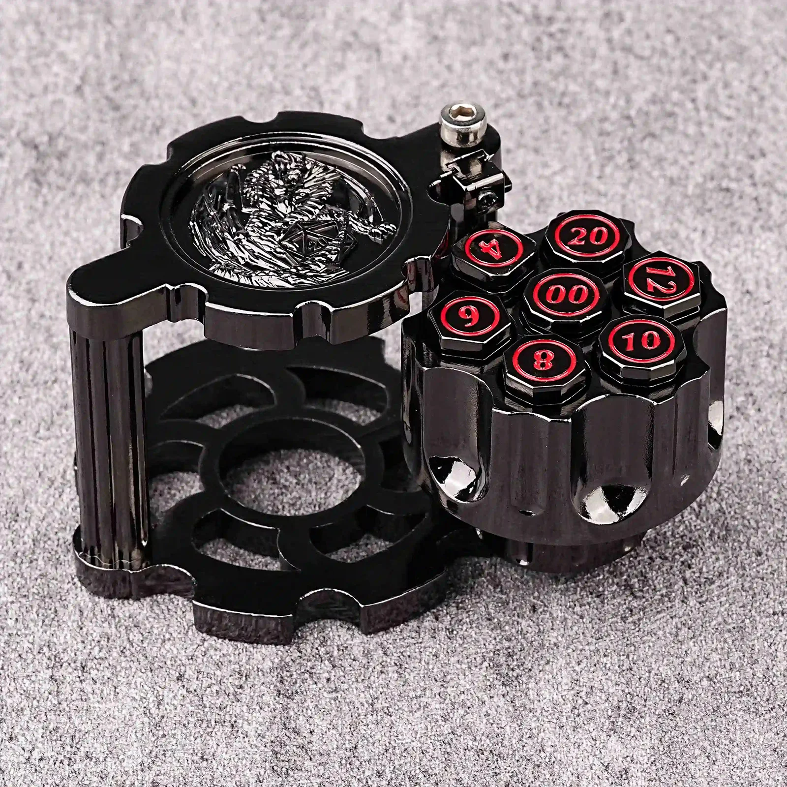 Revolver-Shaped Metal Bullet Dice Set (7 Rotatable Pieces) - Polyhedral Dice for TRPG Board Games