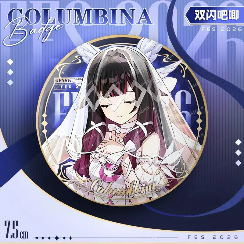 New Genshin Impact Laser Brooch 2026 FES Flins Columbina Wanderer Skirk Badge Pin Cute Cartoon Anime Game Backpack Jewelry Gift