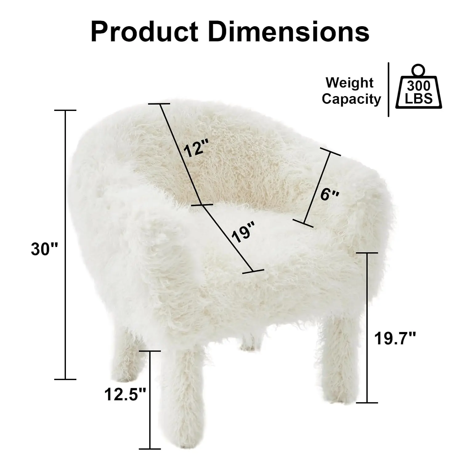 Modern Accent Armchair Soft Faux Fur Solid Wood Frame Cushion High Backrest Living Room Bedroom Study Ivory, Customized