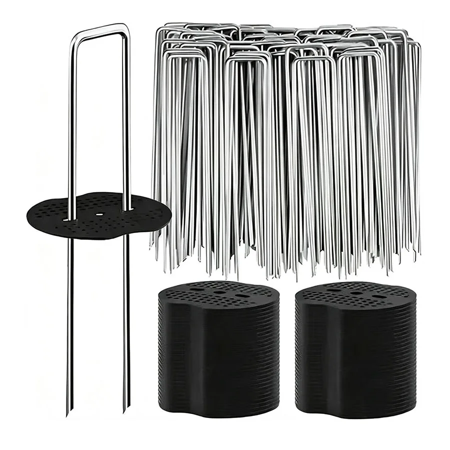 U-Shaped Ground Nail With Buffer Washers Garden Peg, Garden Stake Nail For Horticulture, Greenhouse Anti Grass Cloth Fixing Pins