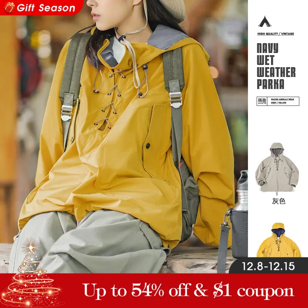 Maden Yellow Outdoor Hooded Jacket for Women Fall Hem Drawstring Thermal Sweatshirt Outdoor Sports Hoodies with Large Pockets