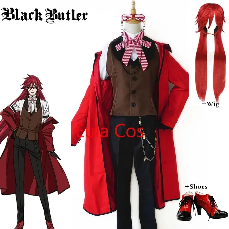 Anime Black Butler Cosplay Kostuums Death Shinigami Grell Sutcliff Red Uniform Outfit Glazen Carnaval Halloween Voor Vrouwen Man