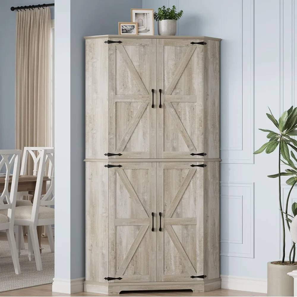 

Corner Cabinet, 72" Kitchen Pantry Cabinet, 6-Tier Farmhouse Pantry with 2 Adjustable Shelves, 240° Swivel Doors, Customized