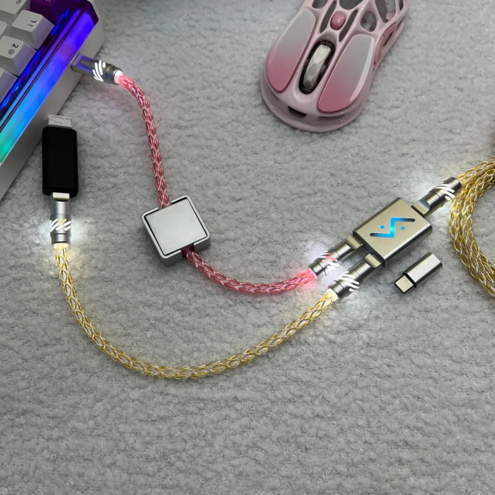 Customized Light-emitting Hollow Single Crystal Copper 1-to-2 Air Plug 8K Magnetic Axis Keyboard Cable with 2-in-1 HUB Adapter