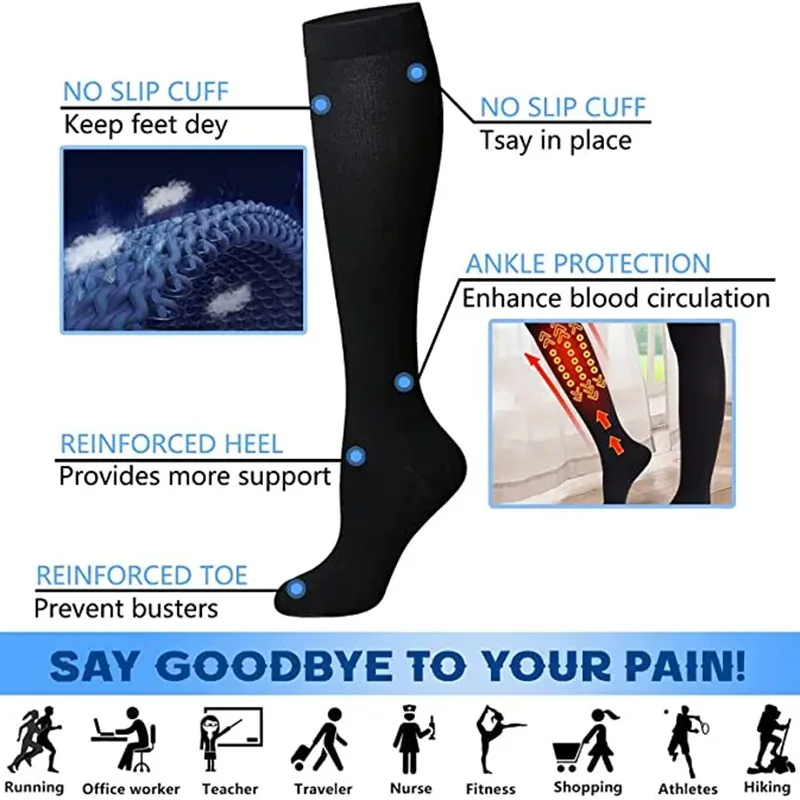 3 Pairs Varicose Vein Socks Medical Nurses Pregnancy Anti Fatigue Swelling Long Tube Socks Outdoor Fitness Running Sports Socks