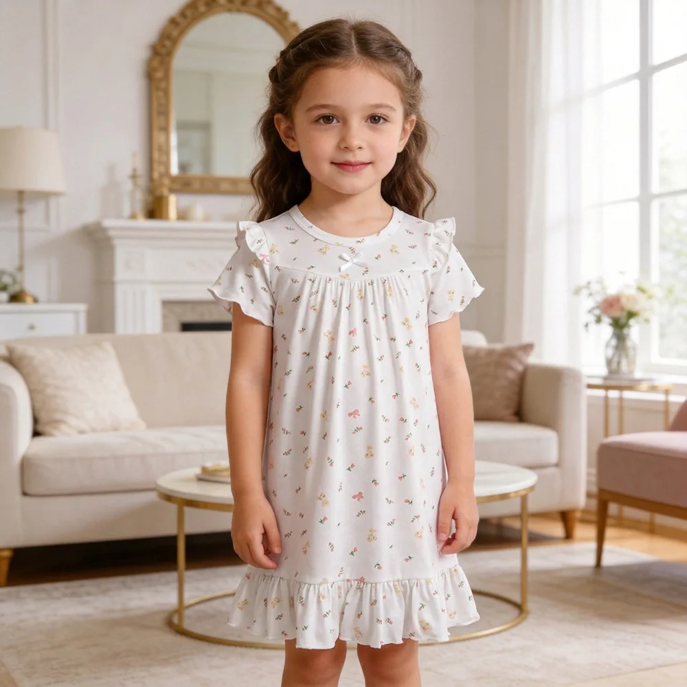 Girls Dress Summer Thin Modal Children's Home Clothes Air Conditioning Clothes Baby Short Sleeve Dress Girls Dress