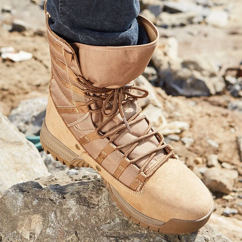 Botas tácticas de desierto de tubo alto Eu 38-46, zapatos de senderismo al aire libre impermeables antidesgaste para primavera, zapatillas de deporte para pesca y caza para hombres