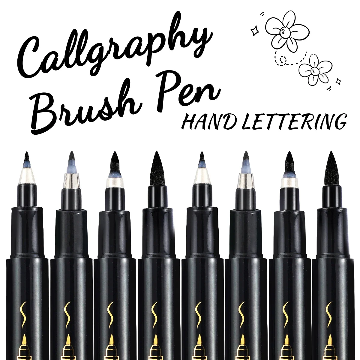 4 Pcs Black Hand Lettering Calligraphy Pen Set Drawing Writing Learning Fine Brush Markers Art Supplies Manga Pen